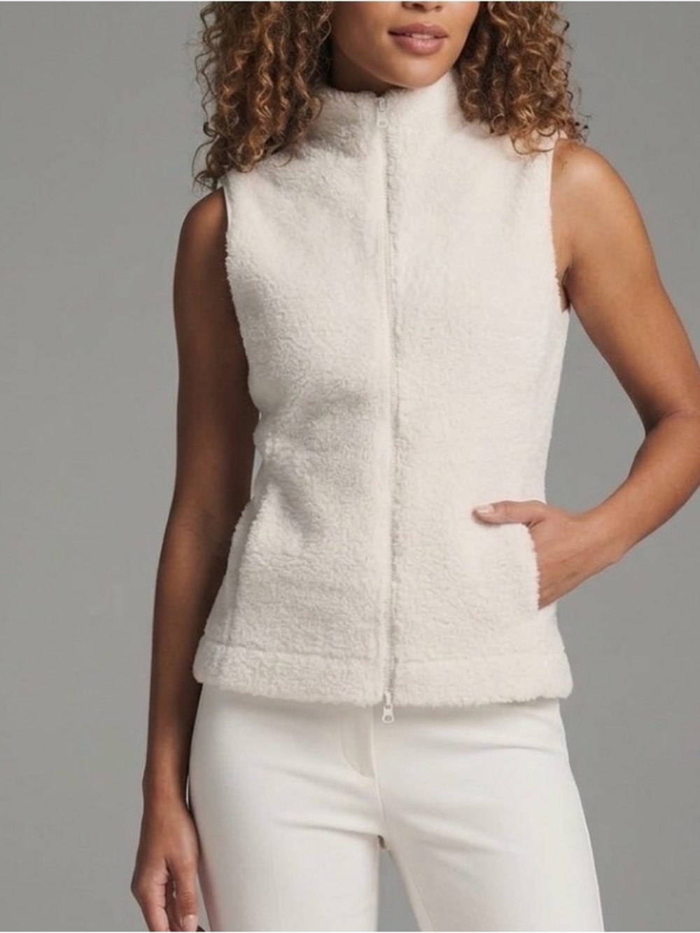 Cream Sherpa Zip-Up Vest